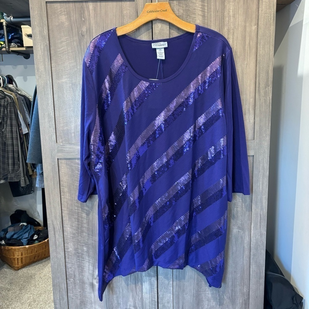 NWT Liz and Me Catherines 2X Tunic Jersey Knit Top Purple Sequin